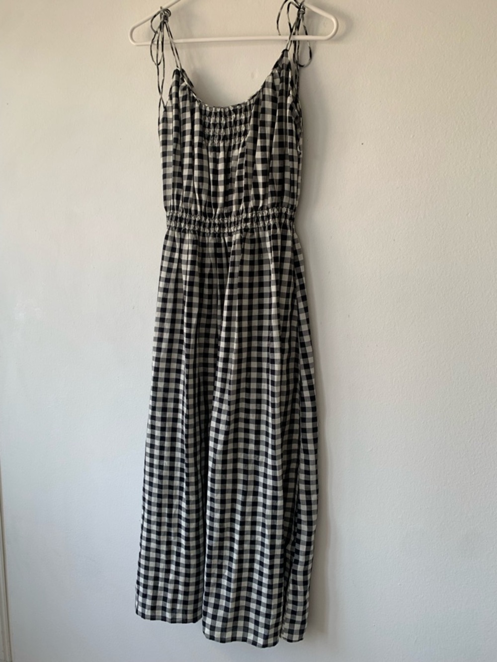NWT Doen Leslie Linen Tie Strap A Line Midi Dress Marilyn Gingham Black White - Picture 7 of 15